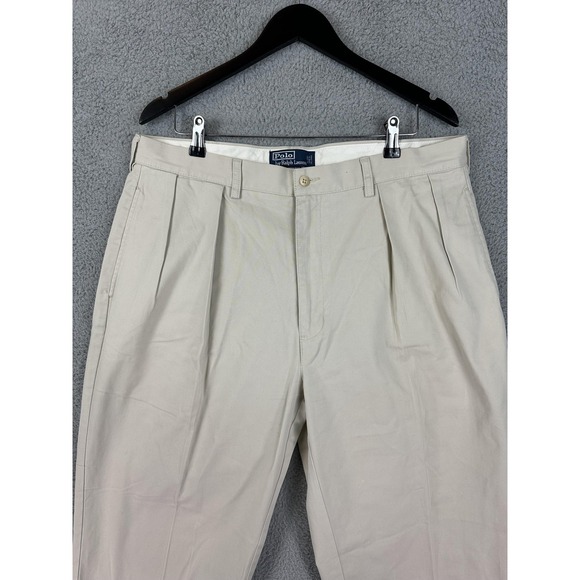 Polo Ralph Lauren Pants Mens 38x30 Khaki Andrew Pant Classic Chino Pleated Front